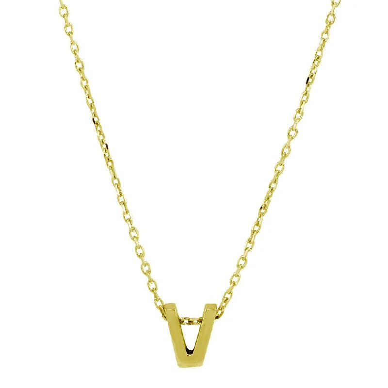 Gold Plated 925 Sterling Silver Small Initial V Necklace - JCP00001GP-V