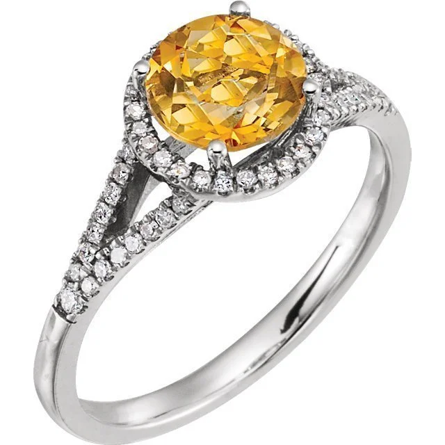 14KT WHITE GOLD 1.20 CT CITRINE & 1/6 CTW DIAMOND HALO RING