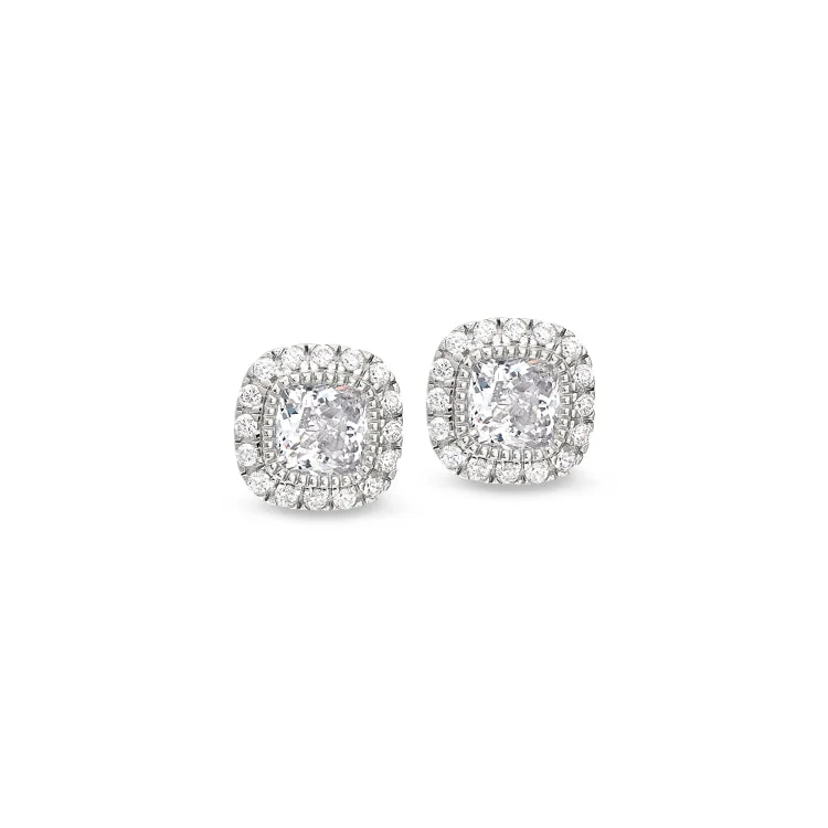 Platinum Finish Sterling Silver Micropave Simulated Diamond Earrings with Simulated Diamonds