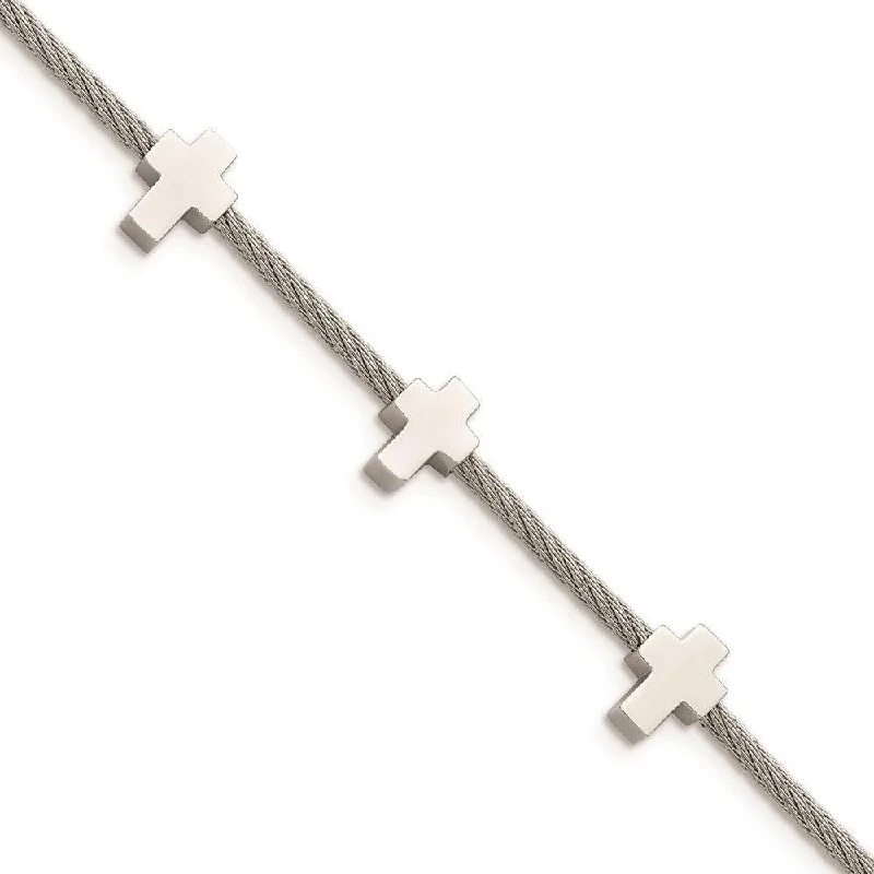 Stainless Steel Crosses on Twisted Wire 7.5in w/ext Bracelet