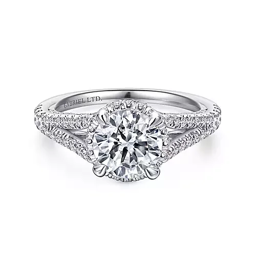 Emely - 18K White Gold Hidden Halo Round Diamond Engagement Ring