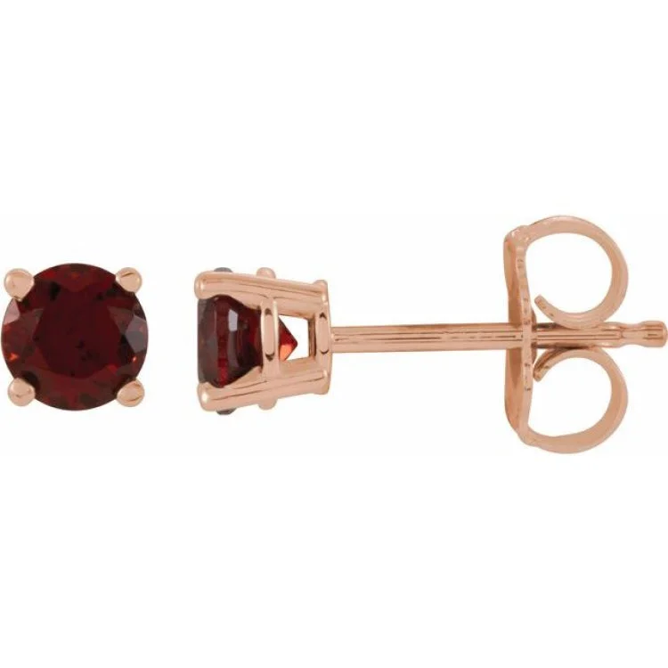 14K Rose 4 mm Natural Mozambique Garnet Stud Earrings