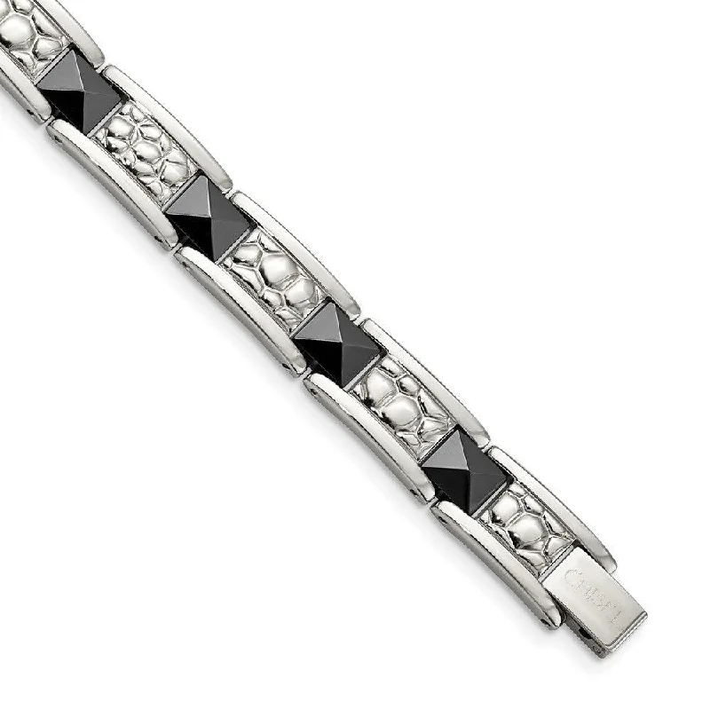 Stainless Steel Black-plated & Textured 8.5in Bracelet