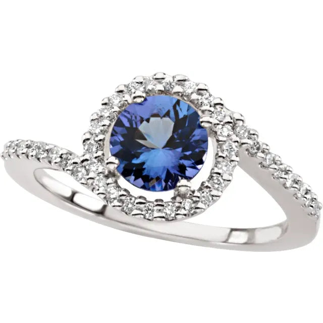 14KT ROUND TANZANITE & DIAMOND RING