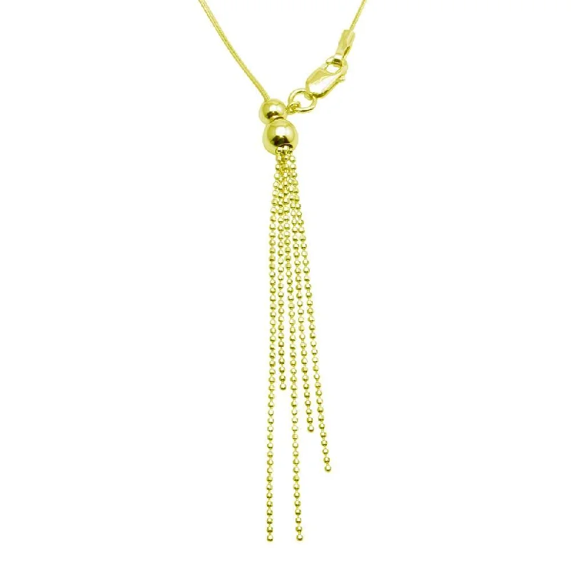 Gold Plated 925 Sterling Silver Adjustable Lariat Necklace with Tassel End - DIN00059GP