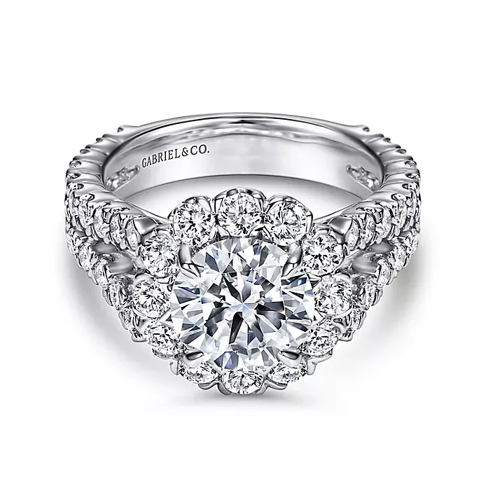 Luna - 14K White Gold Round Halo Diamond Engagement Ring