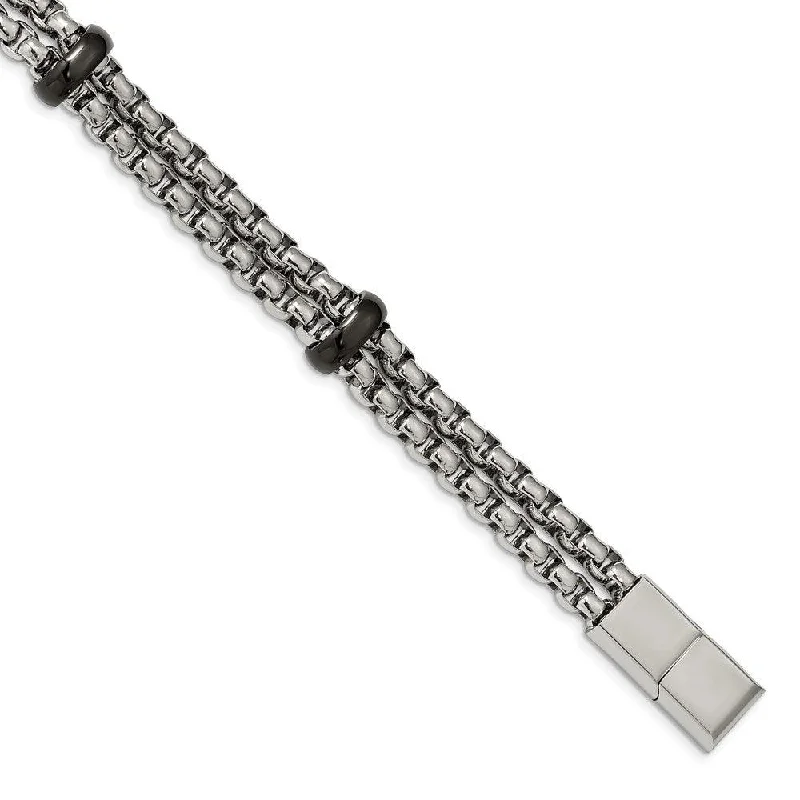 Stainless Steel Polished Black IP-plated 8in w/0.5in ext. Bracelet