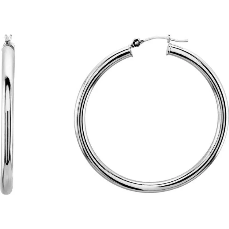 14K White 40 mm Tube Hoop Earrings