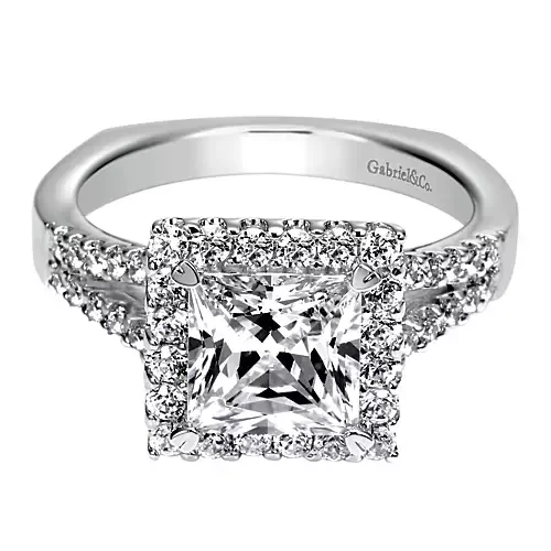 14K White Gold Princess Halo Diamond Engagement Ring