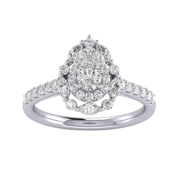 1 1/3 Ctw Pear Shape Halo Lab Grown Diamond Engagement Ring in 14 Karat White Gold