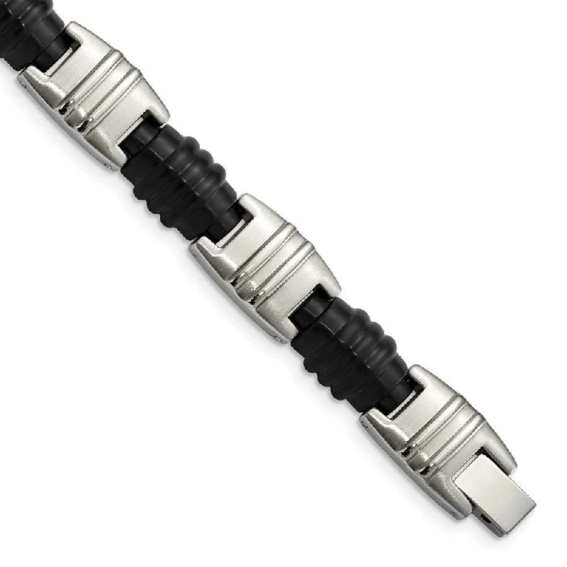 Stainless Steel Brushed and Polished Black IP Link Bracelet