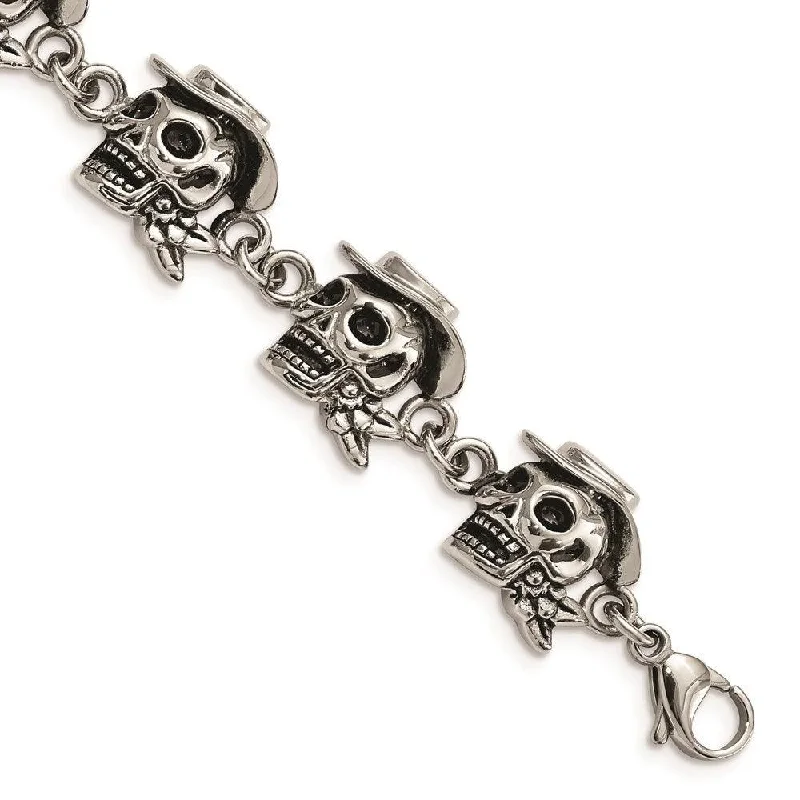 Stainless Steel Antiqued Pirates w/Hat 8.5in Bracelet