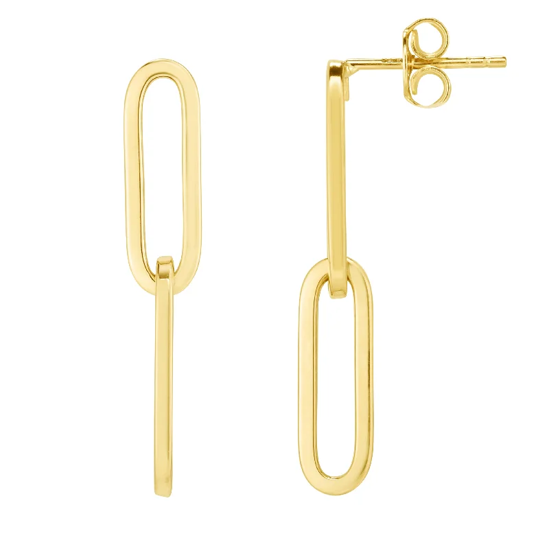 14K Gold Two Link Paperclip Drop Earrings