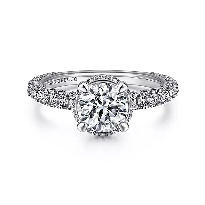 Dauphine - 14K White Gold Hidden Halo Round Diamond Engagement Ring