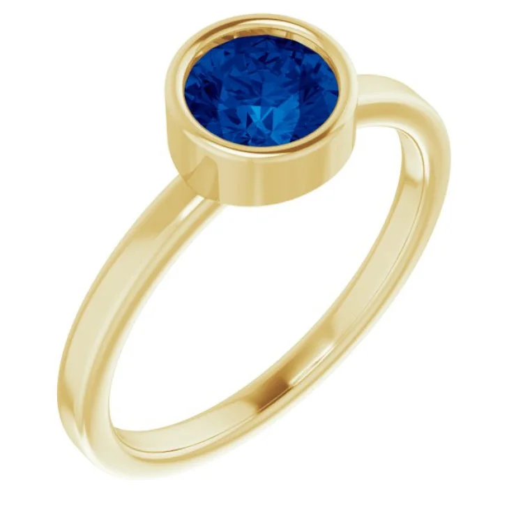 14K Yellow 6 mm Natural Blue Sapphire Ring