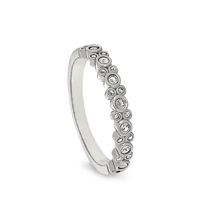 Platinum Finish Sterling Silver Bubbles Ring with Simulated Diamonds