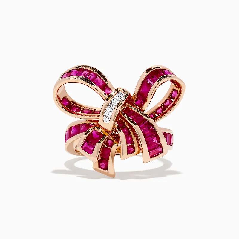 Ruby Royale 14K Rose Gold Ruby Bow Cocktail Ring, 3.70 TCW