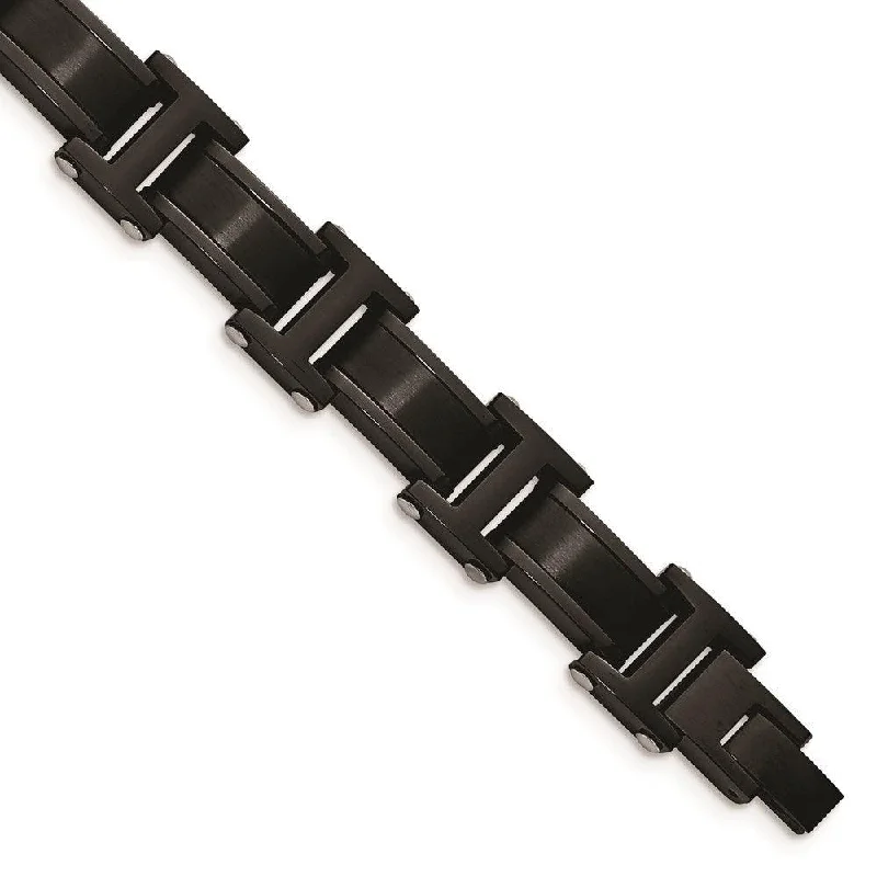 Stainless Steel Brushed and Polished Black IP-Plated 8.25in Link Bracelet