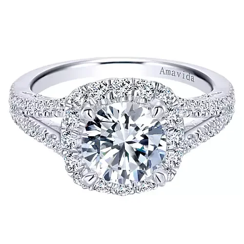 Temi - 18K White Gold Round Halo Diamond Engagement Ring