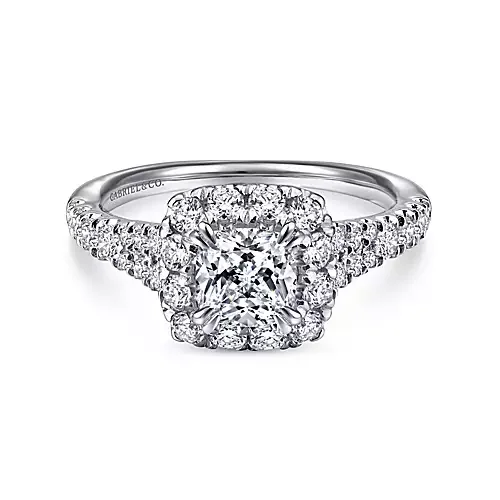 Eliana - 14K White-Rose Gold Cushion Halo Diamond Engagement Ring