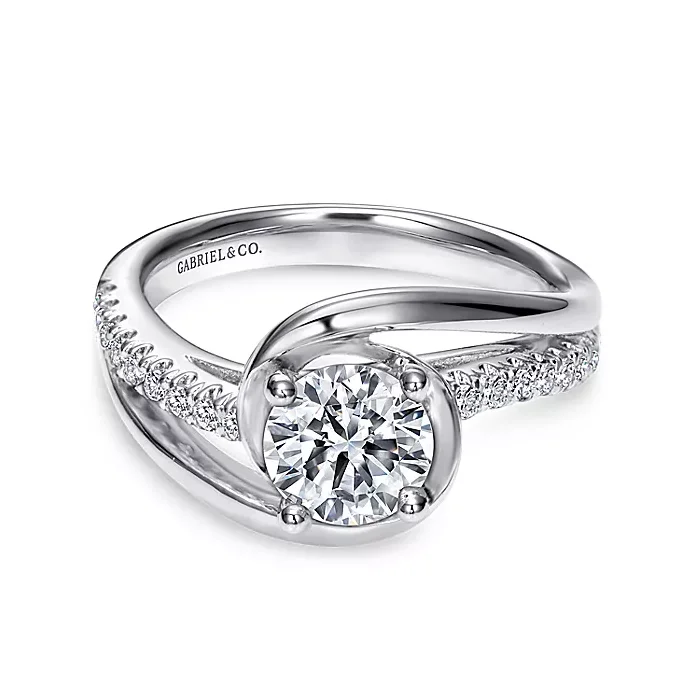 Lucca - 14K White Gold Round Bypass Diamond Engagement Ring