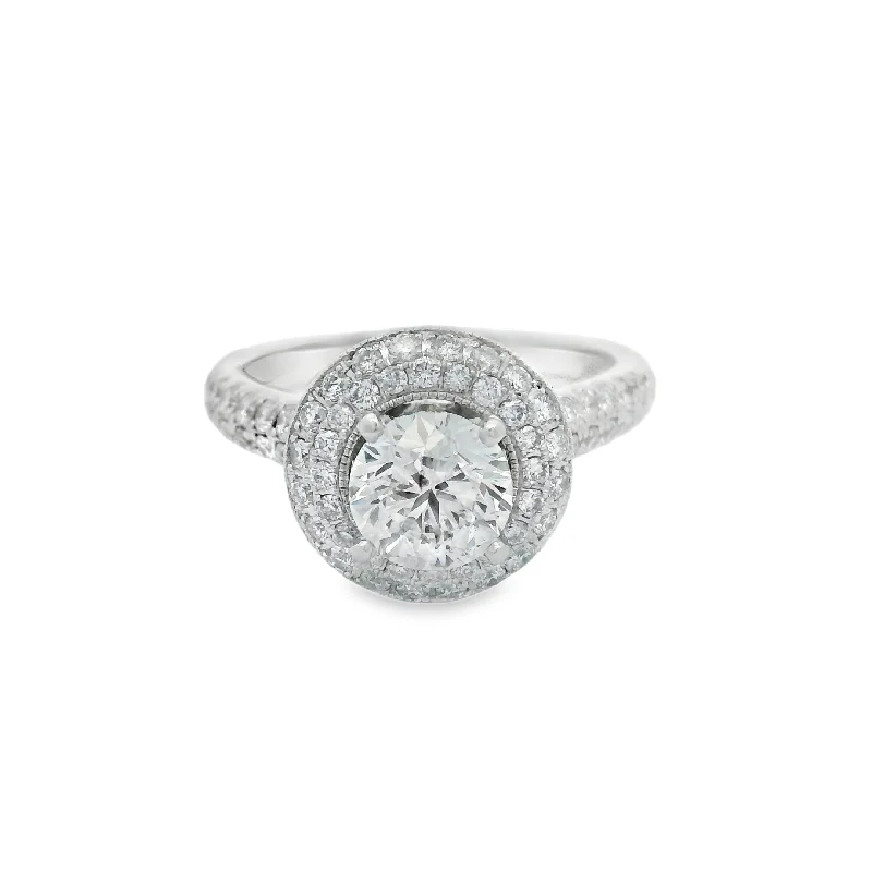 White Gold Neil Lane 1 1/2CTW Pave Halo Certified Diamond Engagement Ring