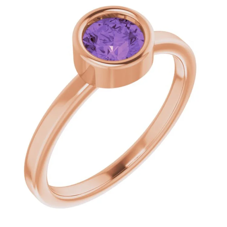 14K Rose 5.5 mm Natural Amethyst Ring