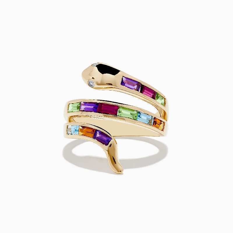 Safari 14K Yellow Gold Multi Gemstone and Diamond Snake Ring