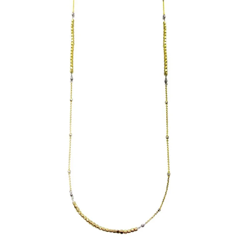 Gold Plated 925 Sterling Silver 38 Inches Chain Cube Beaded Necklace - ECN00057GP