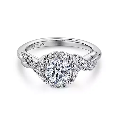 Shae - Vintage Inspired 14K White Gold Round Halo Diamond Engagement Ring