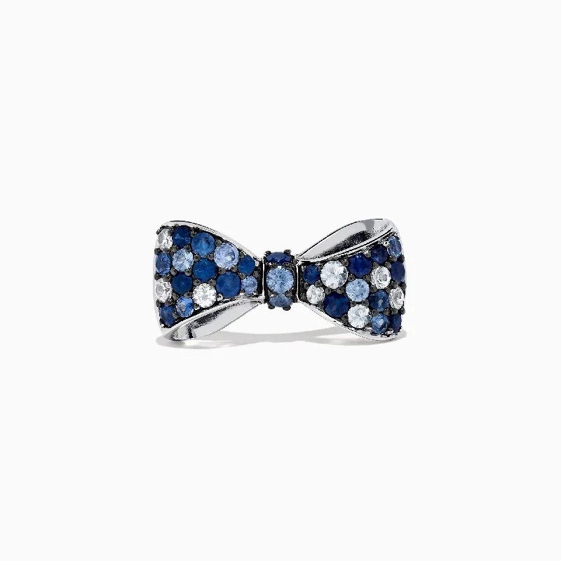 Splash Sterling Silver Blue Sapphire Bow Ring, 1.65 TCW