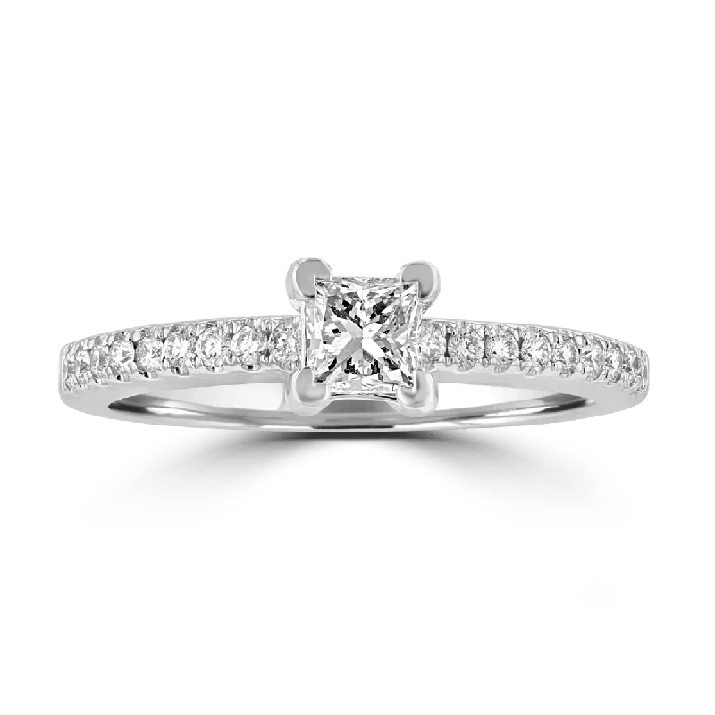 14KT White Gold 3/4 CTW Diamond Princess Cut Solitaire Ring